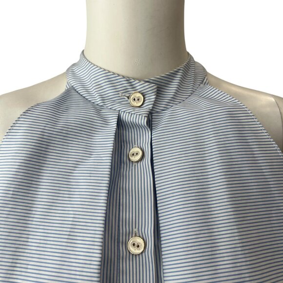 $395 Caroline Constas Blue White Pinstripe Adrie Poplin Pleated Blouse size XS - Picture 3 of 11